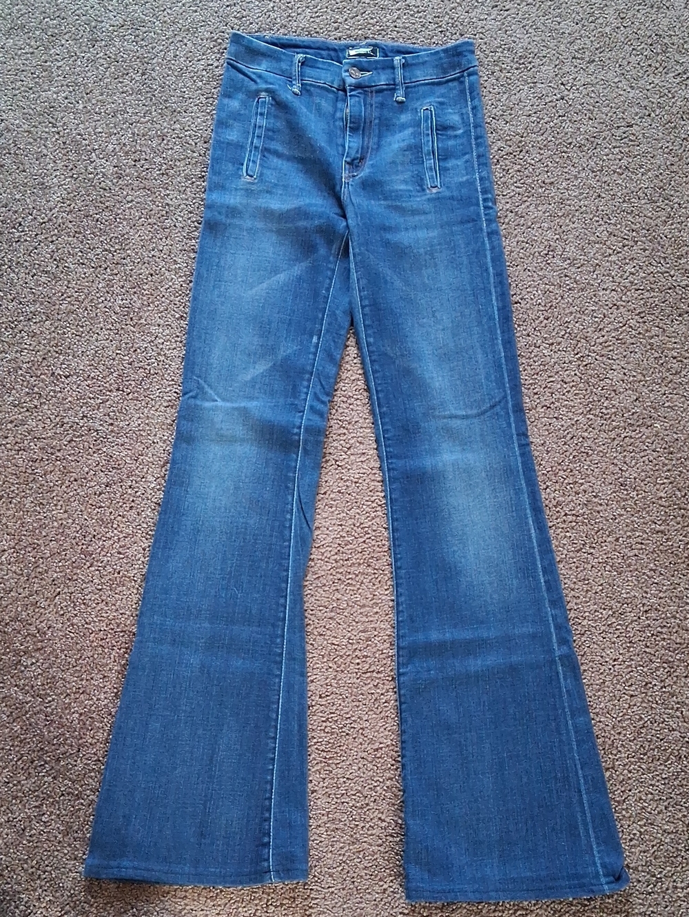 MOTHER The Drama Cry Of The Peacock Women's Blue Flare Jeans - Mid Wash Wide Leg